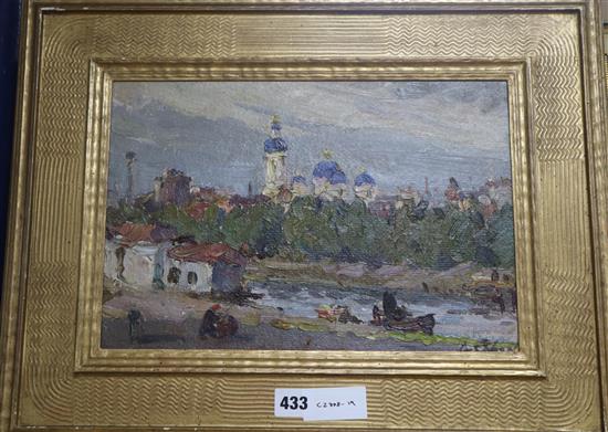 Aleksandr Sokolov (1918-1973), oil on board, The Fontanka, Leningrad, signed, 23 x 34cm